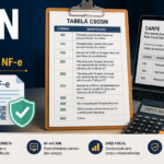 Imagem destacada sobre CSOSN com tabela de códigos 101 a 900, NF-e, XML, DANFE, Simples Nacional e SPED Fiscal