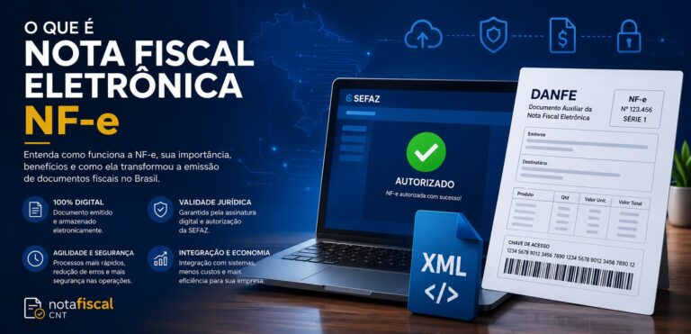 Nota Fiscal Eletrônica NF-e com XML, DANFE e autorização da SEFAZ