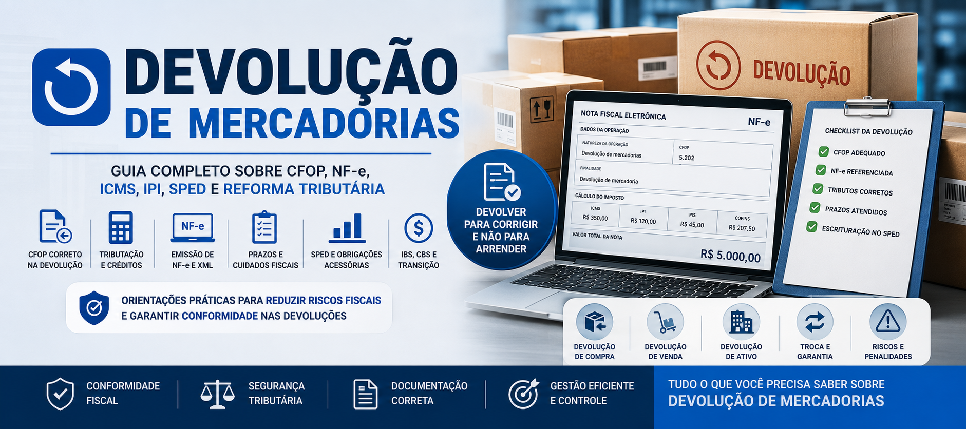 Devolução de mercadorias: NF-e, CFOP, ICMS, IPI, IBS e CBS